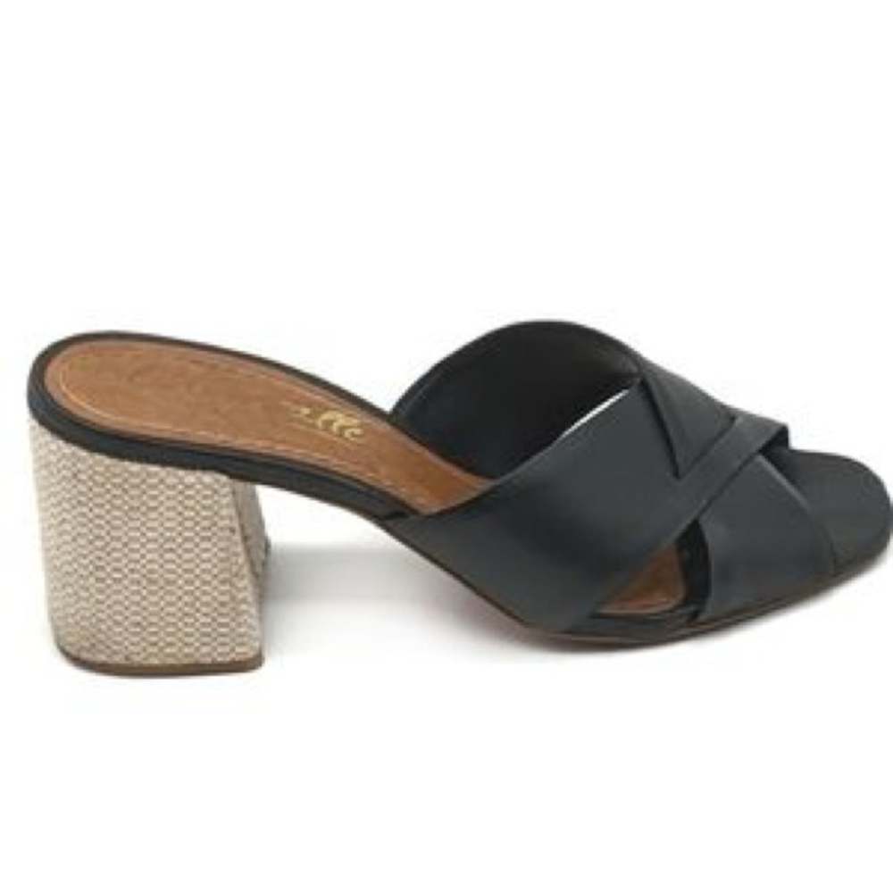 Black Crisscross Block Heel Slide Sandal - Women